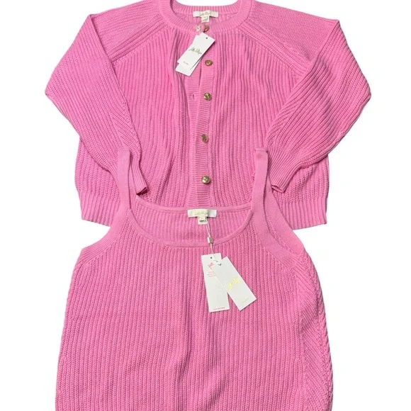 Lilly Pulitzer Bristow Ribbed Cardigan & Matching Tank Set In Pink Bliss NWT XL - Picture 5 of 16